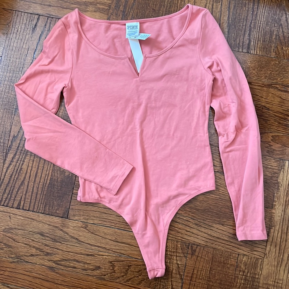 SOLD Victoria's Secret PINK Long Sleeve Body Suit Size Small Coral